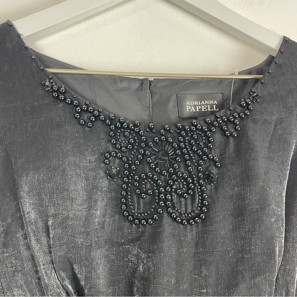 NWT Adrianna Papell Black Cocktail Dress Tiered Ruffle Sleeveless Beaded Neck - Picture 7 of 12